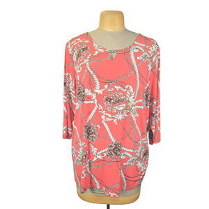 Susan Graver Women's 2X Liquid Knit Coral Chain Rope Scroll Keyhole Tunic‎ Top